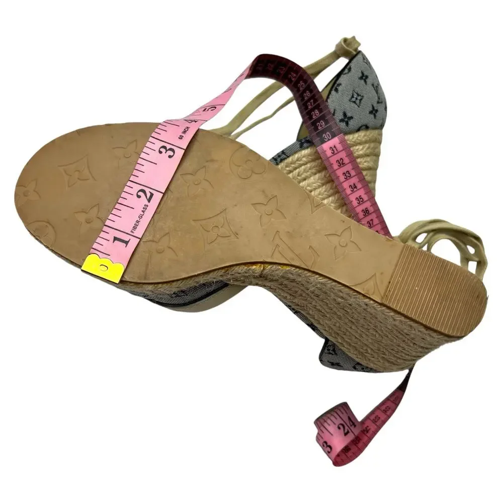 LOUIS VUITTON Ibiza LV Monogram Canvas Espadrille Wedges Sandals EU 40 US 10